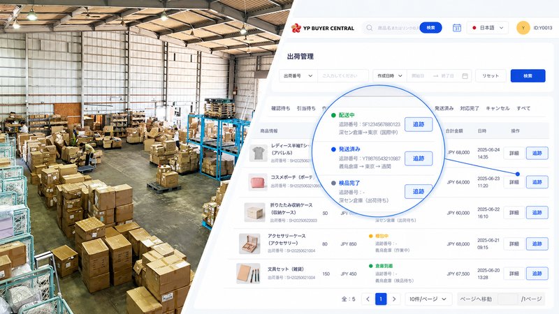 物流倉庫と出荷管理の画面