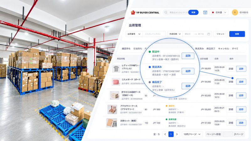 物流倉庫と出荷管理の画面